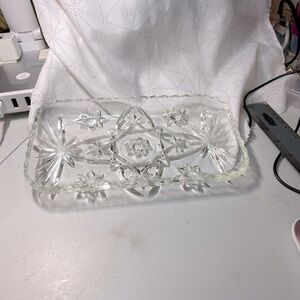 Beautiful Anchor Hocking square relish/cheese crackers dish. Star of David desig